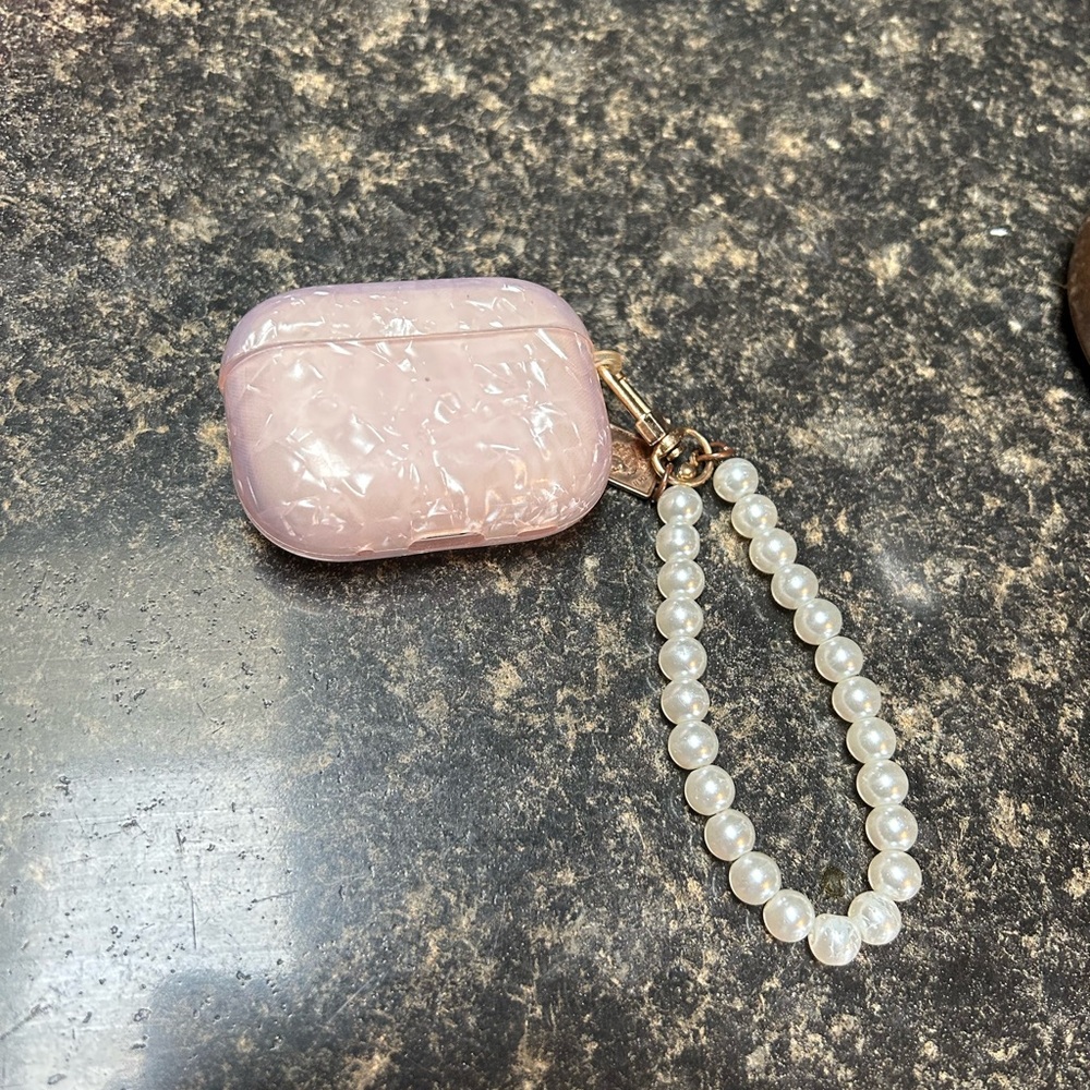 Elegant Pink AirPods Case with Pearl Strap